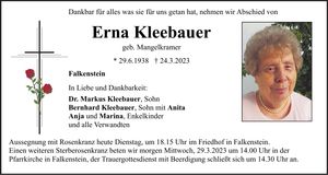 Traueranzeige Erna Kleebauer