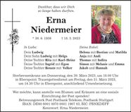 Traueranzeige Erna Niedermeier