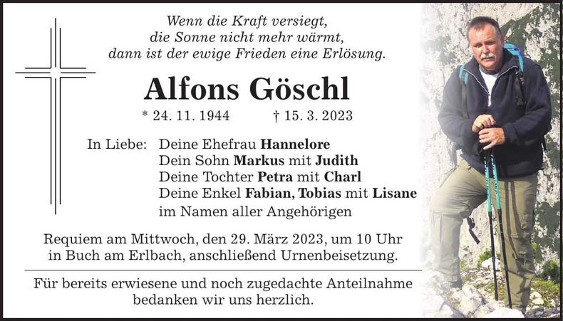 Traueranzeige Alfons Göschl