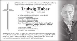 Traueranzeige Ludwig Huber