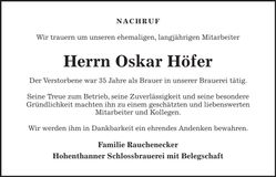 Traueranzeige Josef Hadaller