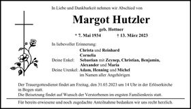 Traueranzeige Margot Hutzler