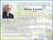 Traueranzeige Klaus Leserer