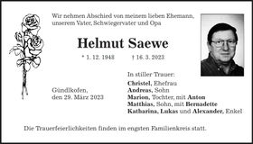 Traueranzeige Helmut Saewe