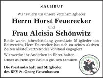 Traueranzeige Horst/Aloisia Feuerecker/Schönwitz