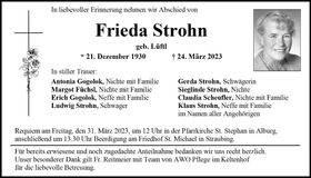 Traueranzeige Frieda Strohn