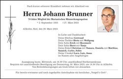 Traueranzeige Johann Brunner
