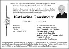 Traueranzeige Katharina Ganslmeier