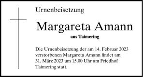 Traueranzeige Margareta Amann