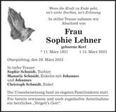 Traueranzeige Sophie Lehner