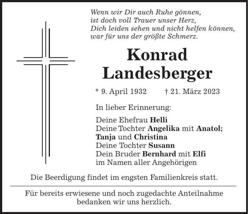 Traueranzeige Konrad Landesberger
