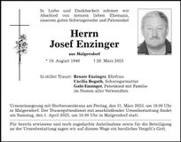 Traueranzeige Josef Enzinger