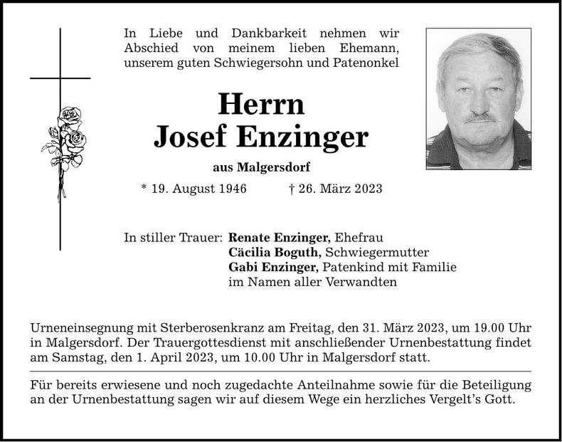 Traueranzeige Josef Enzinger