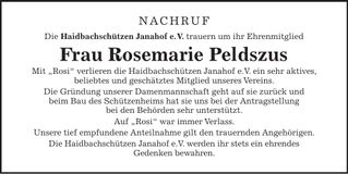 Traueranzeige Rosemarie Peldszus