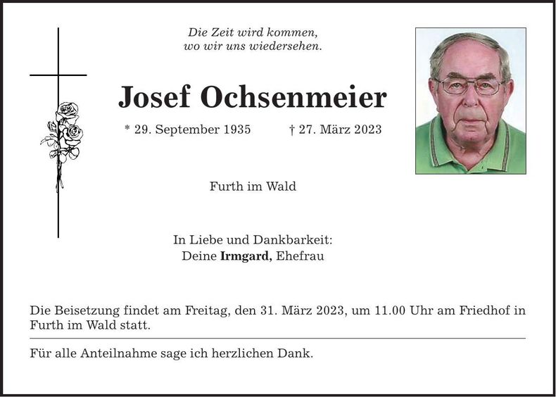 Traueranzeige Josef Ochsenmeier