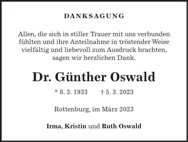 Traueranzeige Günther Oswald