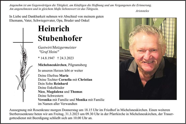 Traueranzeige Heinrich Stubenhofer