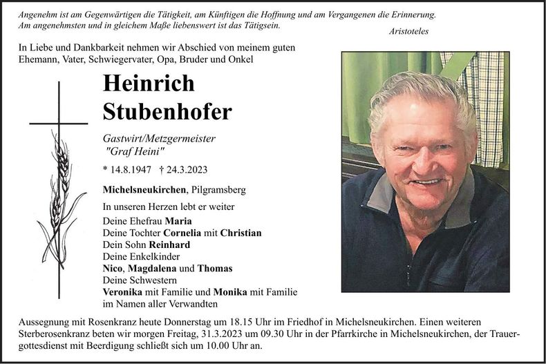 Traueranzeige Heinrich Stubenhofer