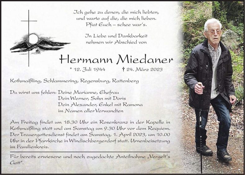 Traueranzeige Hermann Miedaner