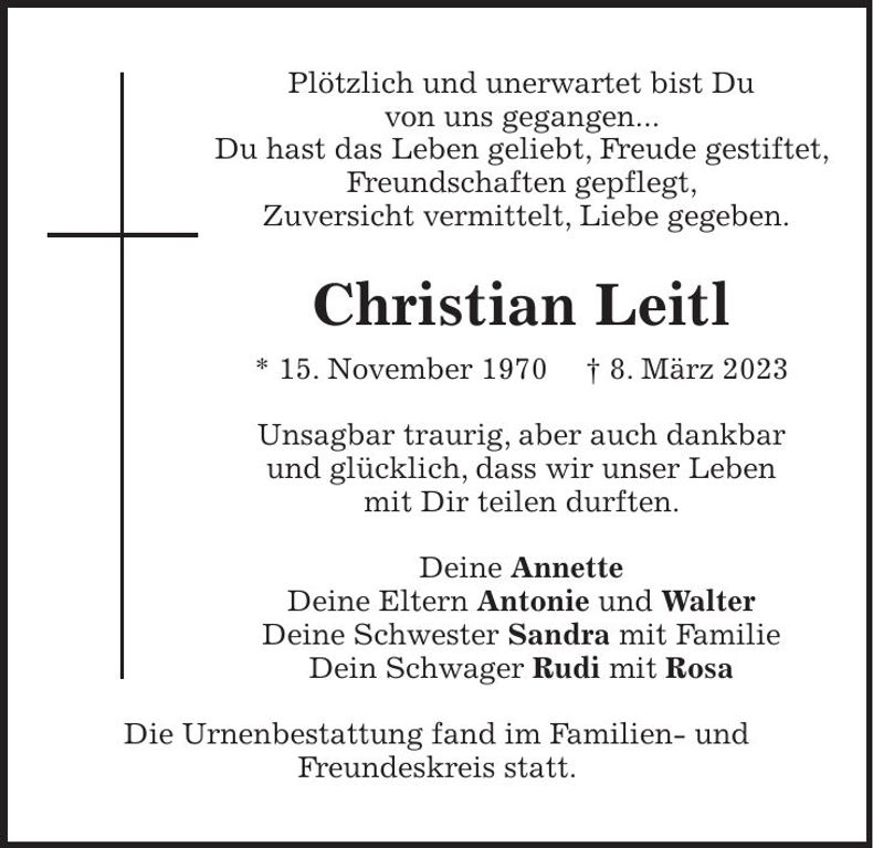 Traueranzeige Christian Leitl