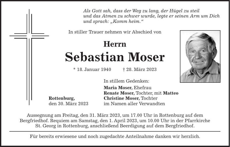 Traueranzeige Sebastian Moser