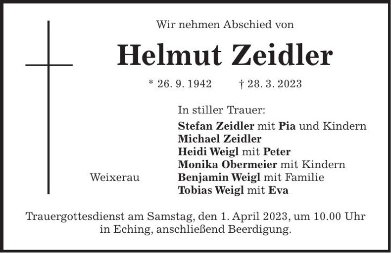 Traueranzeige Helmut Zeidler