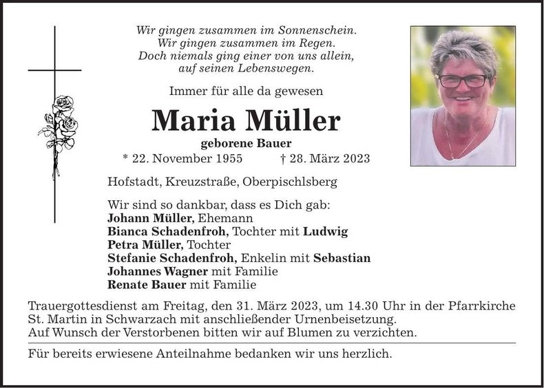 Traueranzeige Maria Müller