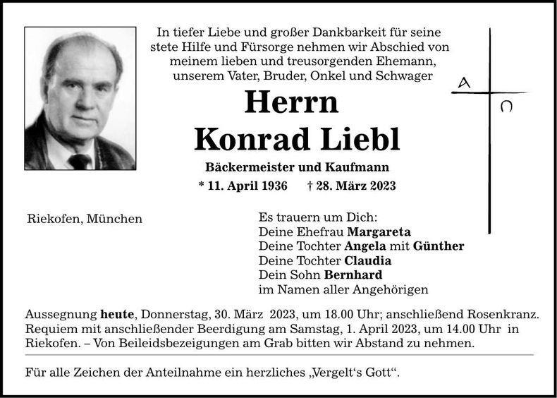 Traueranzeige Konrad Liebl