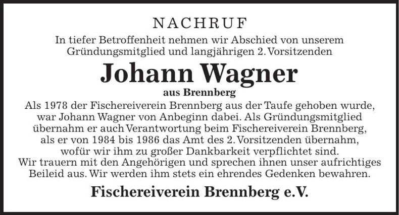 Traueranzeige Johann Wagner