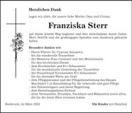 Traueranzeige Franziska Sterr
