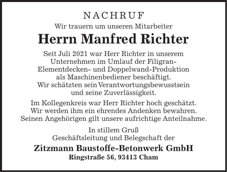 Traueranzeige Manfred Richter