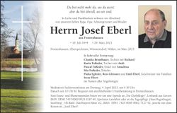 Traueranzeige Josef Eberl