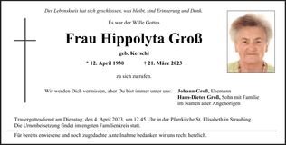 Traueranzeige Hippolyta Groß