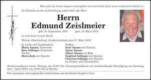 Traueranzeige Edmund Zeislmeier