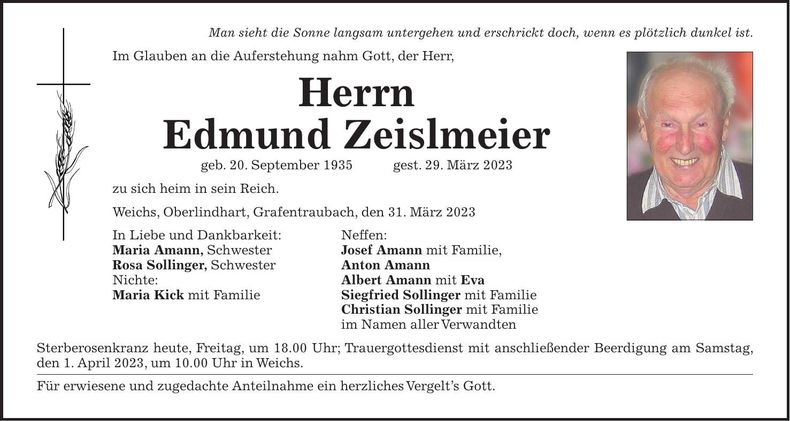 Traueranzeige Edmund Zeislmeier