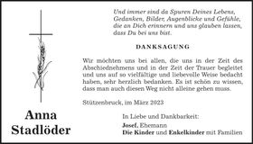 Traueranzeige Anna Stadlöder