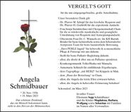 Traueranzeige Angela Schmidbauer