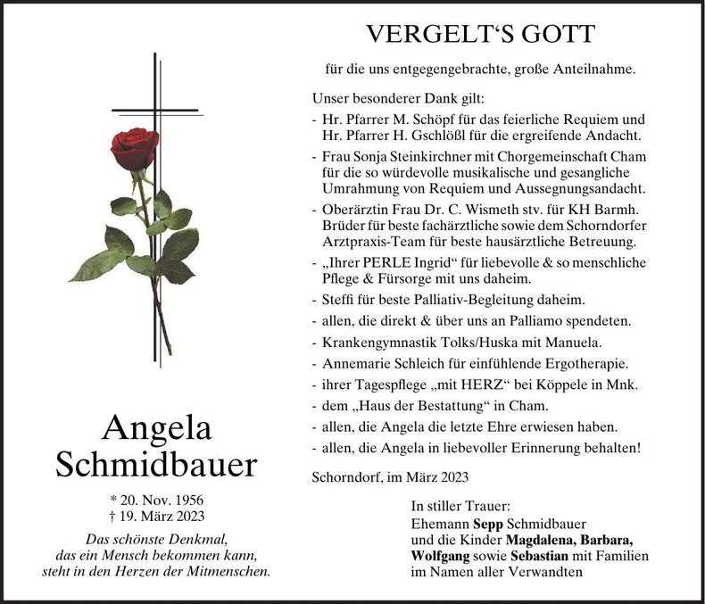 Traueranzeige Angela Schmidbauer