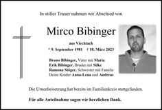 Traueranzeige Mirco Bibinger