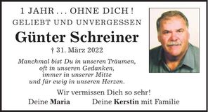 Traueranzeige Günter Schreiner