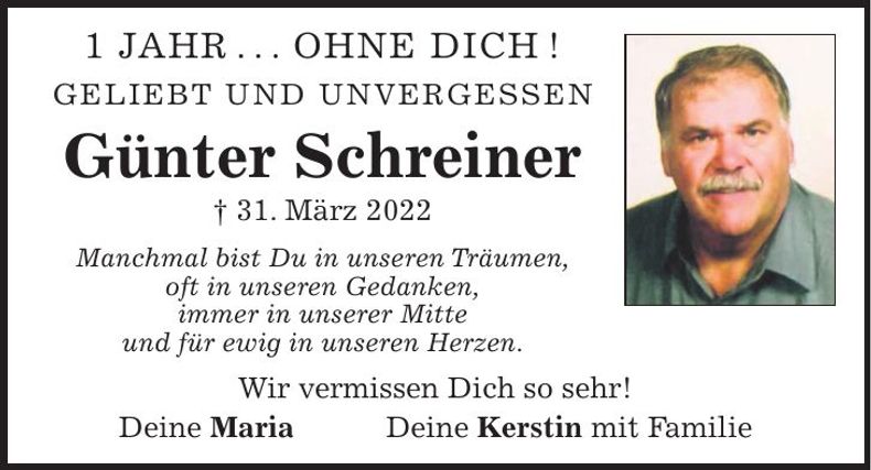 Traueranzeige Günter Schreiner