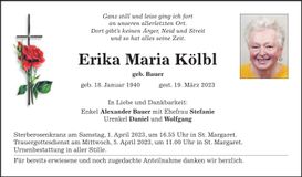 Traueranzeige Erika Maria Kölbl