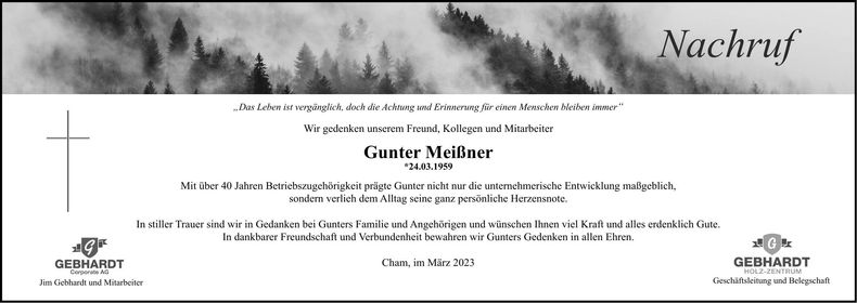 Traueranzeige Gunter Meißner