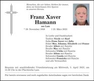 Traueranzeige Xaver Hamann