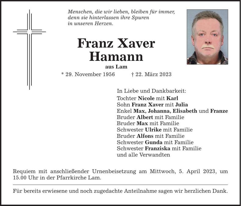 Traueranzeige Xaver Hamann