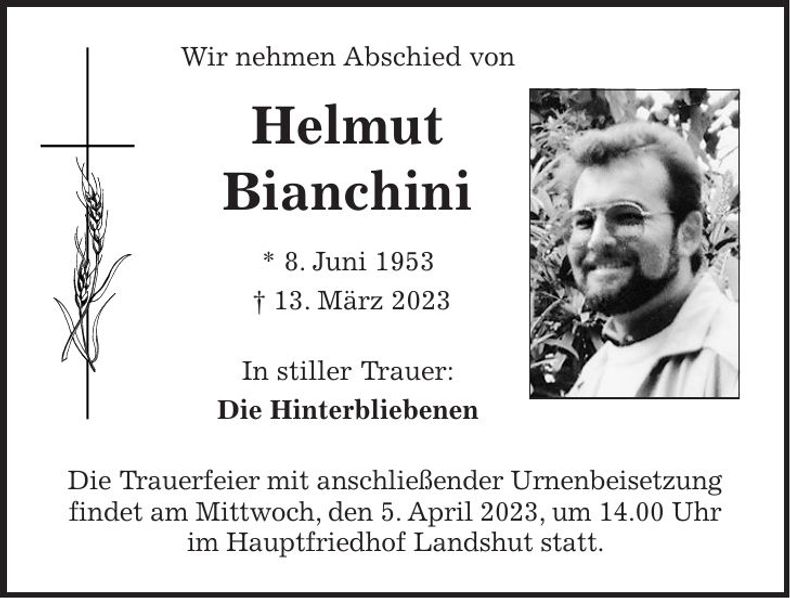 Traueranzeige Helmut Bianchini