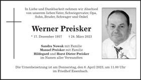Traueranzeige Werner Preisker