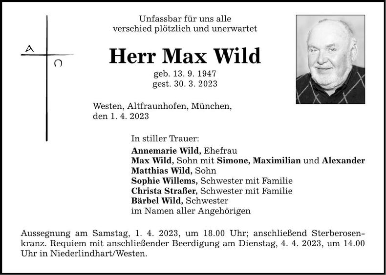 Traueranzeige Max Wild