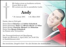 Traueranzeige Schaubeck Andy