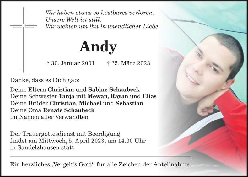 Traueranzeige Schaubeck Andy